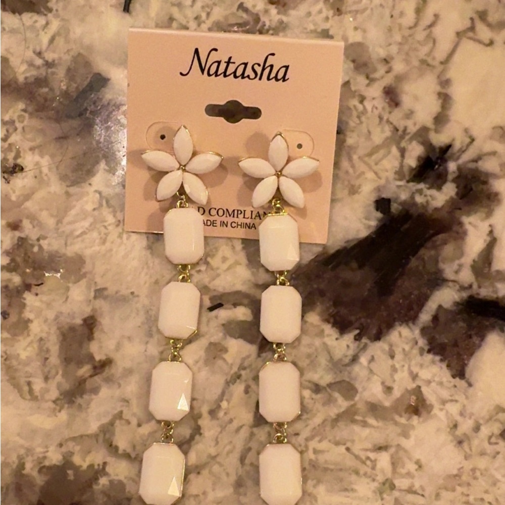 Natasha White Dangle Earrings